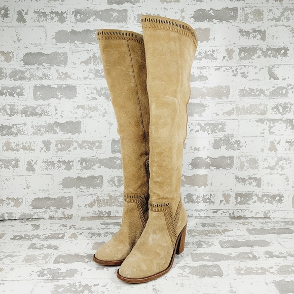 Vince Camuto Madolee Tan Suede Block Heel Over the Knee Boots H866 - Picture 2 of 13